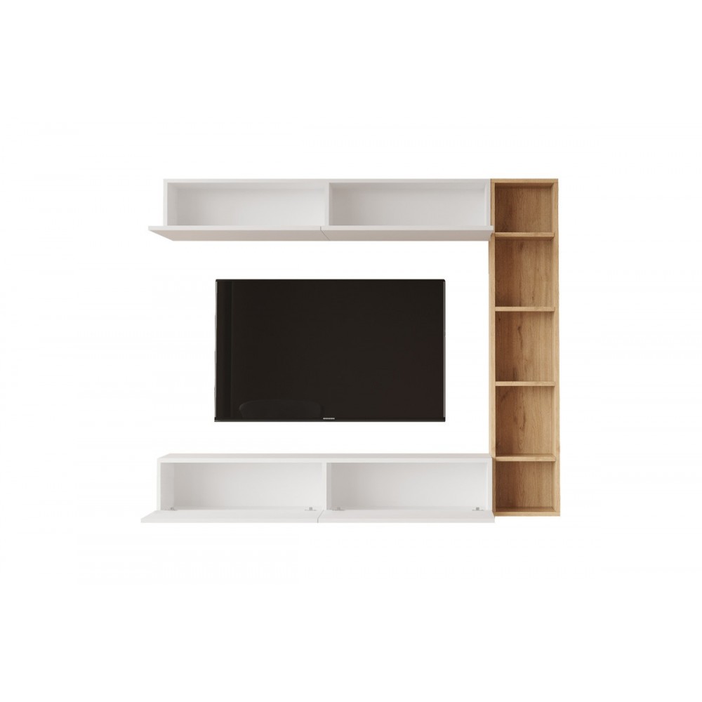 Σύνθεση σαλονιού "COMPO" επιτοίχιο σε χρώμα φυσικό/λευκό 169.10x25.8x143.5