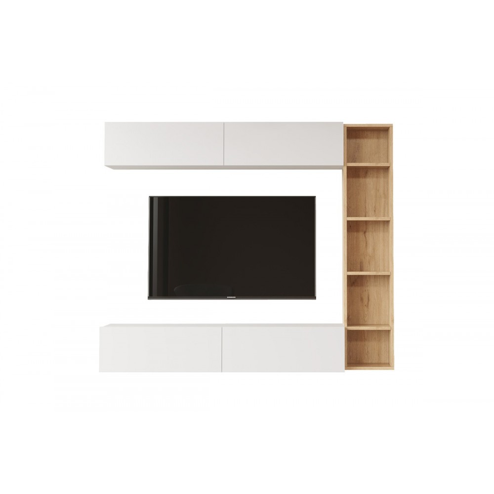 Σύνθεση σαλονιού "COMPO" επιτοίχιο σε χρώμα φυσικό/λευκό 169.10x25.8x143.5