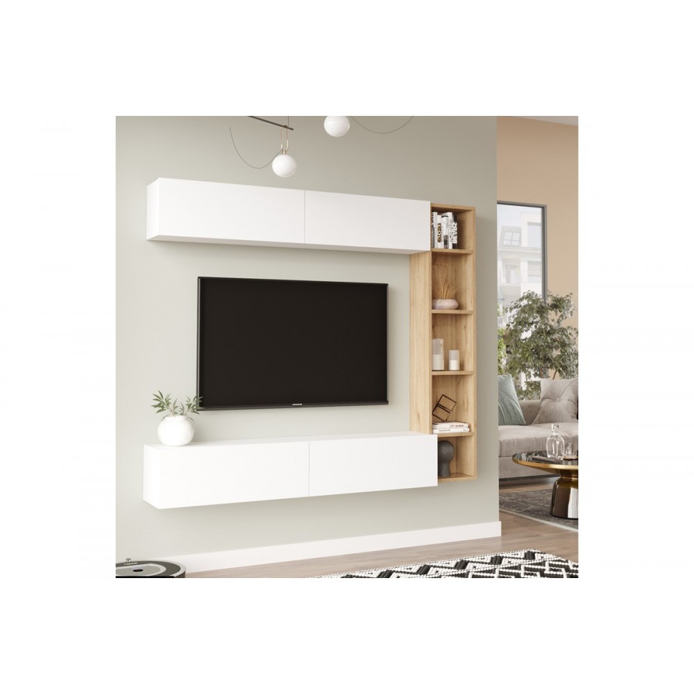 Σύνθεση σαλονιού "COMPO" επιτοίχιο σε χρώμα φυσικό/λευκό 169.10x25.8x143.5