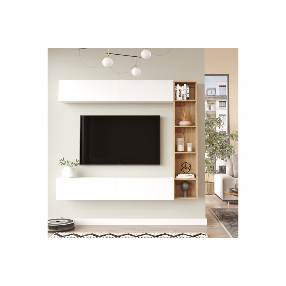 Σύνθεση σαλονιού "COMPO" επιτοίχιο σε χρώμα φυσικό/λευκό 169.10x25.8x143.5