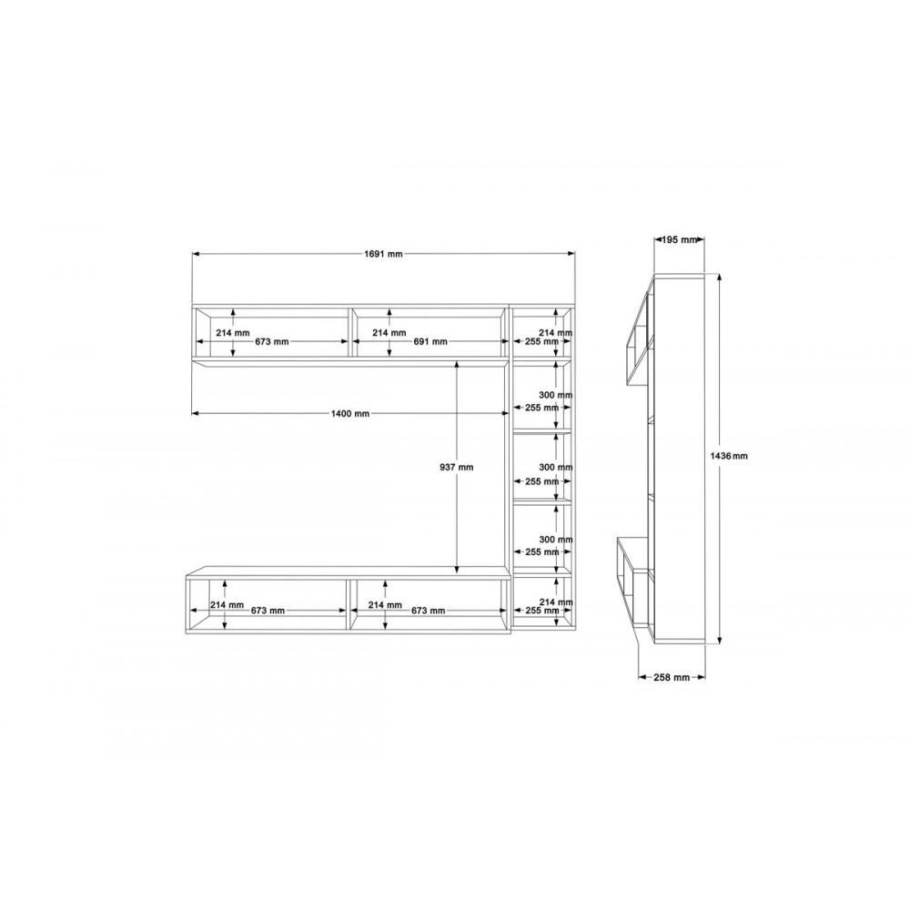 Σύνθεση σαλονιού "COMPO" επιτοίχιο σε χρώμα φυσικό/λευκό 169.10x25.8x143.5