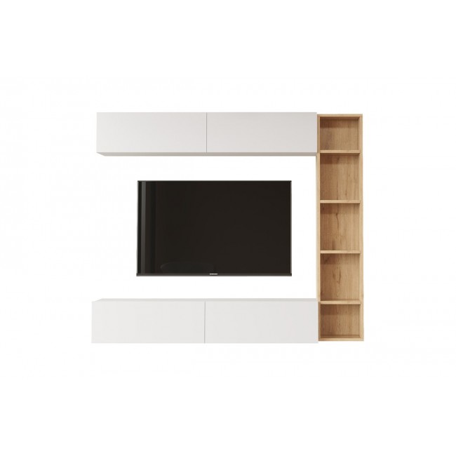 Σύνθεση σαλονιού "COMPO" επιτοίχιο σε χρώμα φυσικό/λευκό 169.10x25.8x143.5