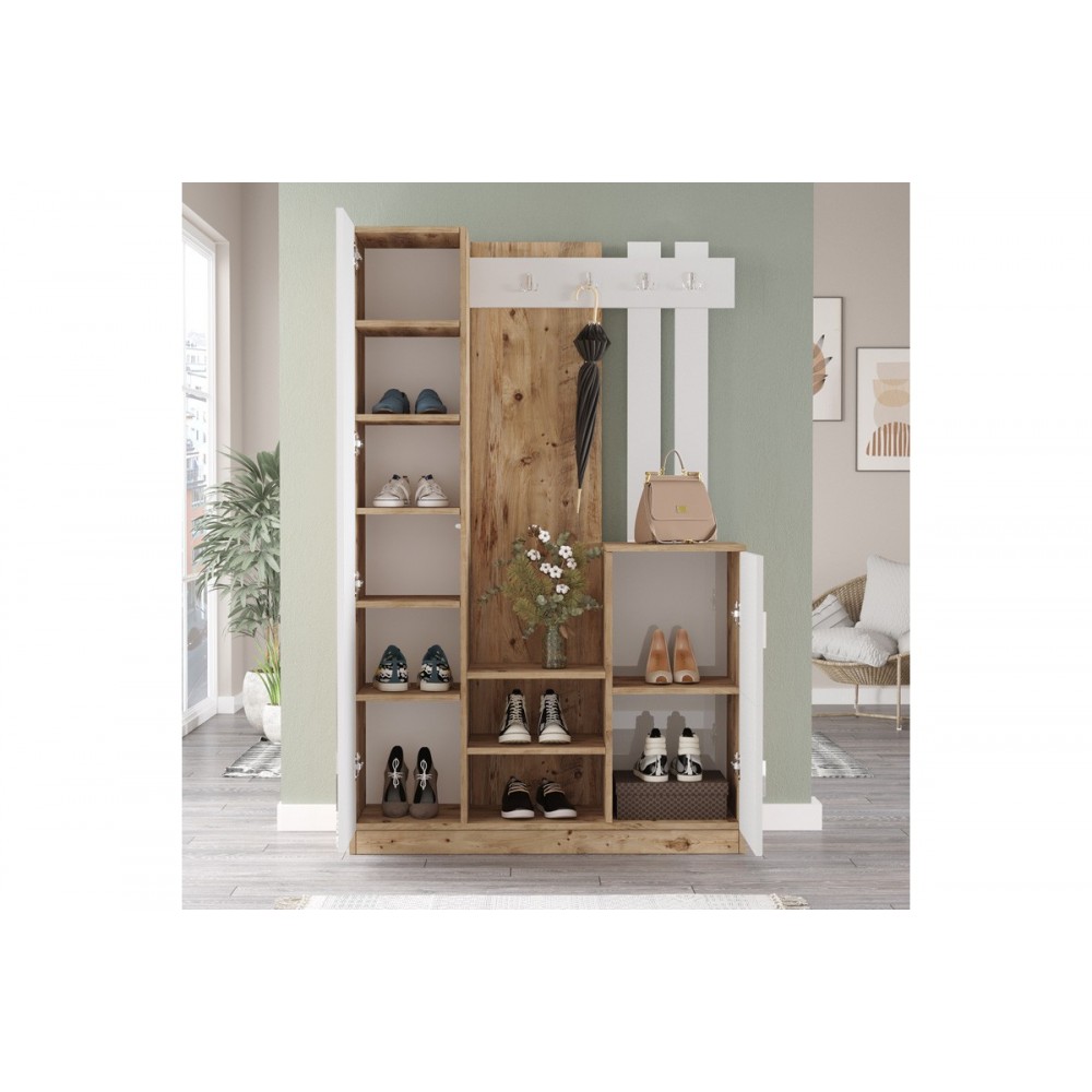 Έπιπλο εισόδου "SARON" σε χρώμα φυσικό/λευκό 113x35x180