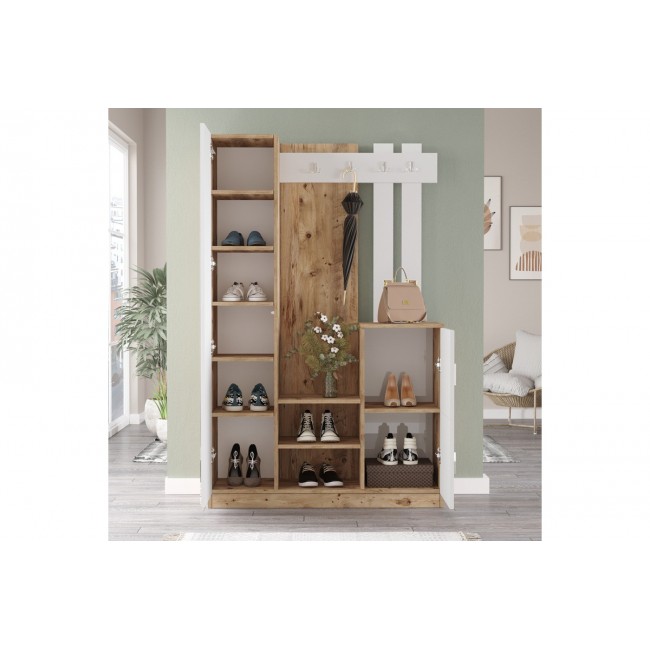 Έπιπλο εισόδου "SARON" σε χρώμα φυσικό/λευκό 113x35x180