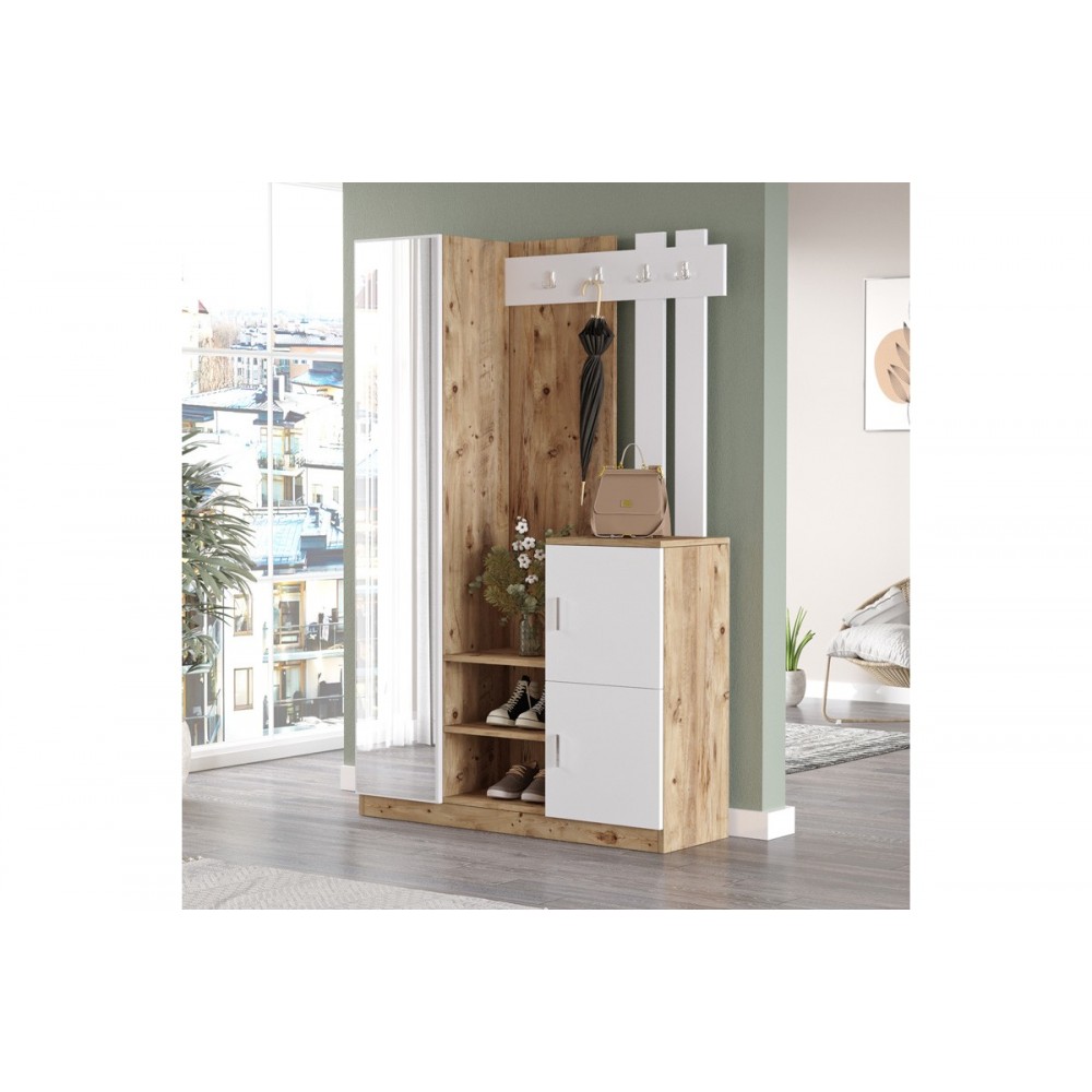 Έπιπλο εισόδου "SARON" σε χρώμα φυσικό/λευκό 113x35x180