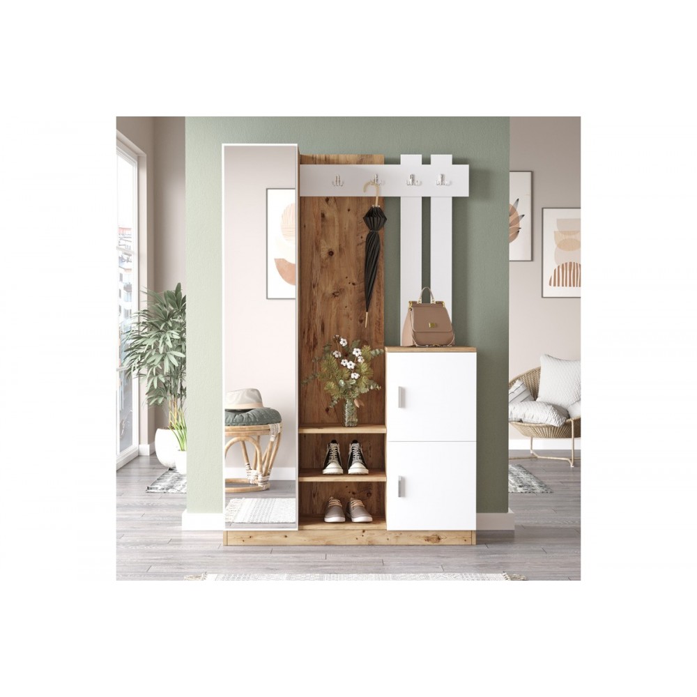 Έπιπλο εισόδου "SARON" σε χρώμα φυσικό/λευκό 113x35x180