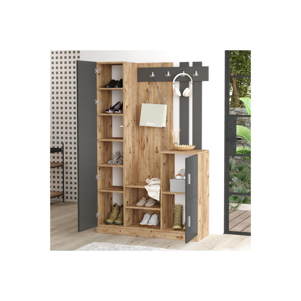 Έπιπλο εισόδου "SARON" σε χρώμα φυσικό/ανθρακί 113x35x180