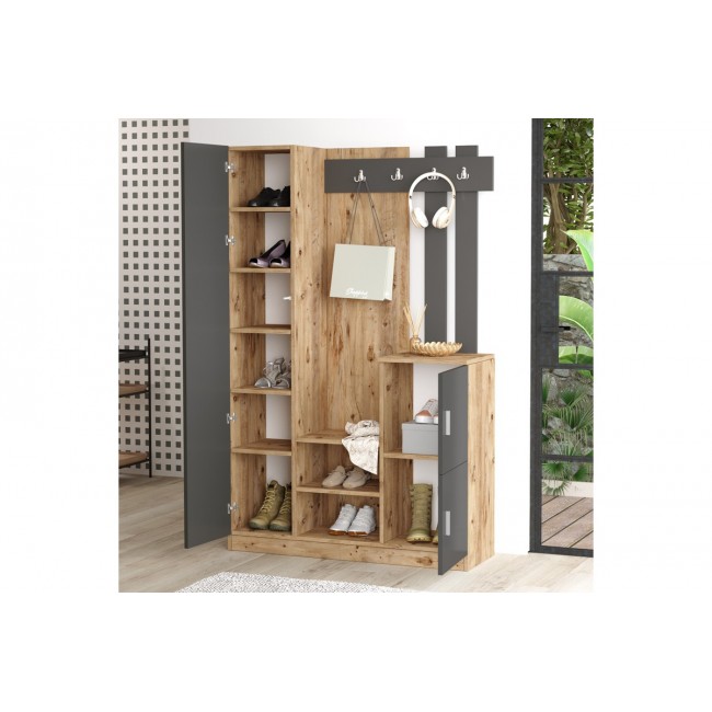 Έπιπλο εισόδου "SARON" σε χρώμα φυσικό/ανθρακί 113x35x180