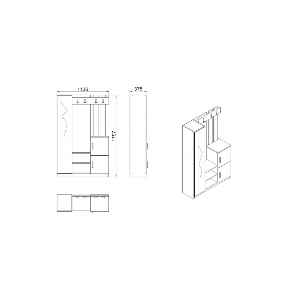 Έπιπλο εισόδου "SARON" σε χρώμα φυσικό/ανθρακί 113x35x180