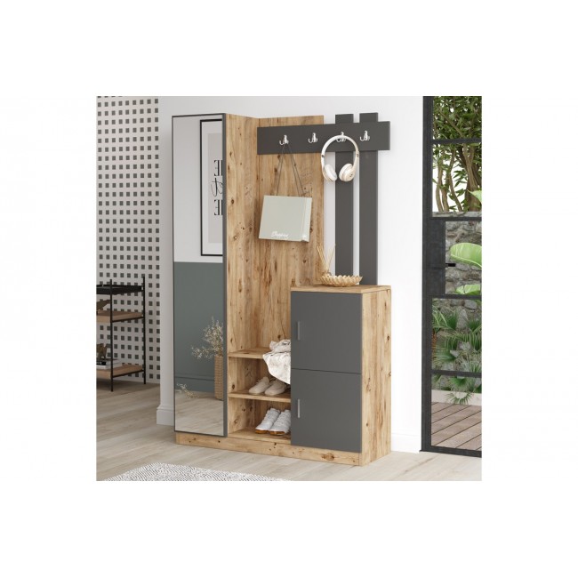 Έπιπλο εισόδου "SARON" σε χρώμα φυσικό/ανθρακί 113x35x180