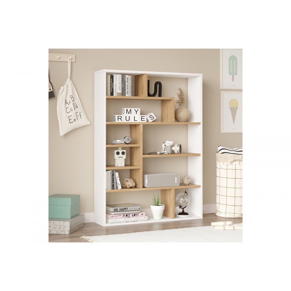 Βιβλιοθήκη "DECORA" σε χρώμα φυσικό/λευκό 90x22x123.6