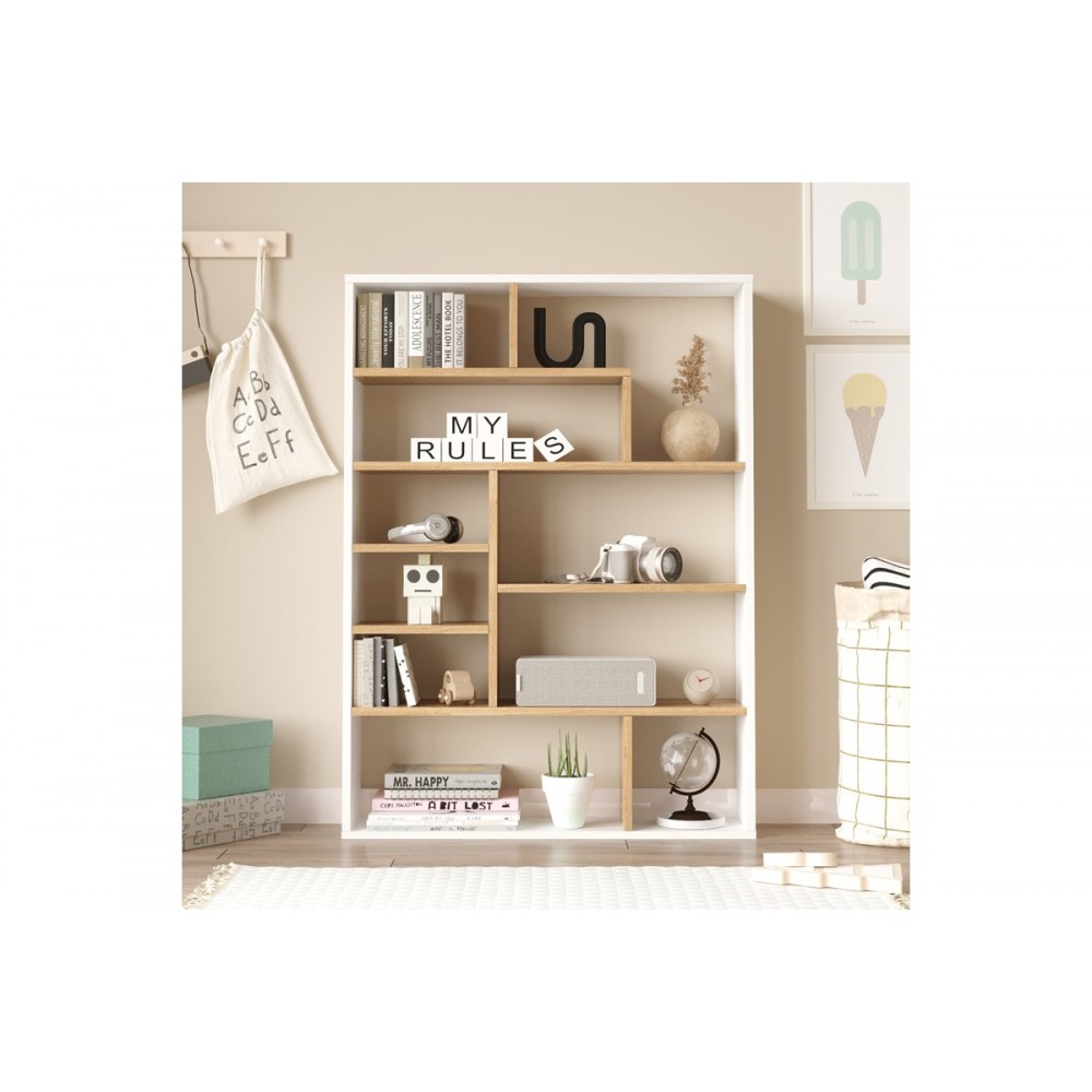 Βιβλιοθήκη "DECORA" σε χρώμα φυσικό/λευκό 90x22x123.6