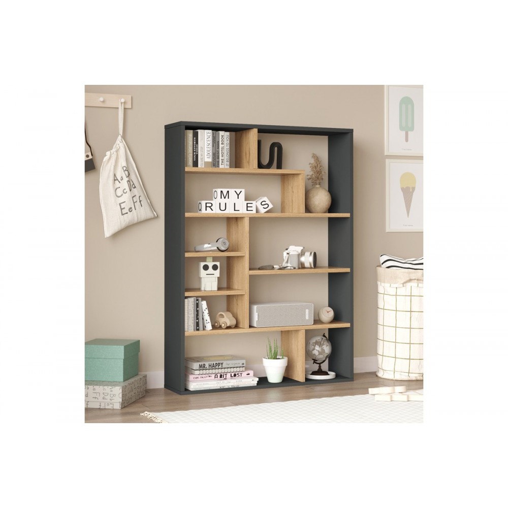 Βιβλιοθήκη "DECORA" σε χρώμα φυσικό/ανθρακί 90x22x123.6