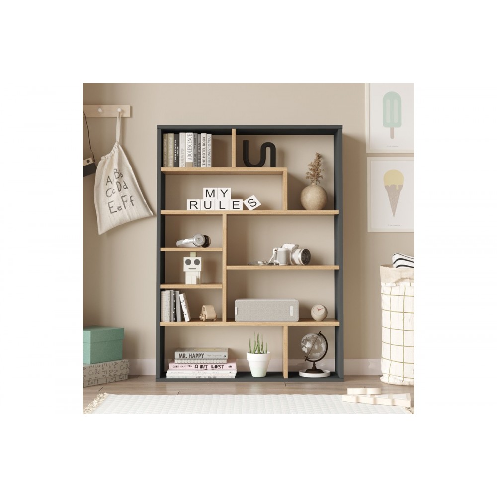 Βιβλιοθήκη "DECORA" σε χρώμα φυσικό/ανθρακί 90x22x123.6