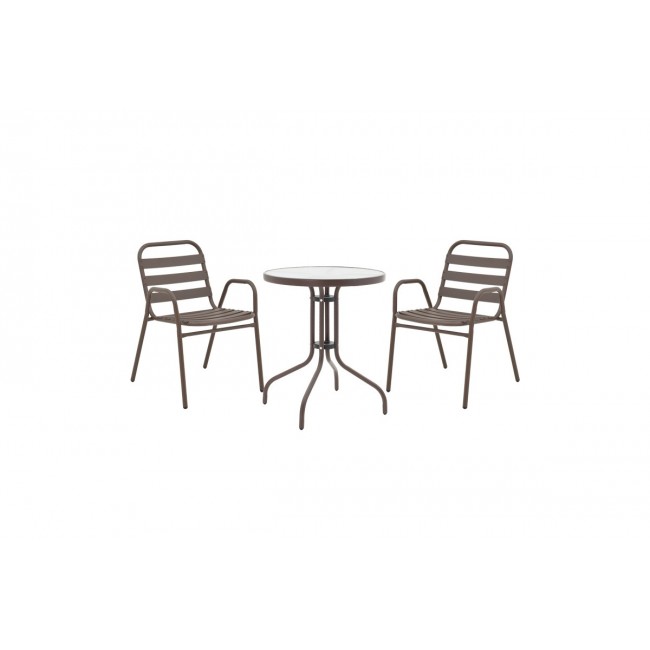 Τραπεζαρία 3τμχ "WATSON-SUSSIE" από μέταλλο/γυαλί σε χρώμα καφέ Φ60x70