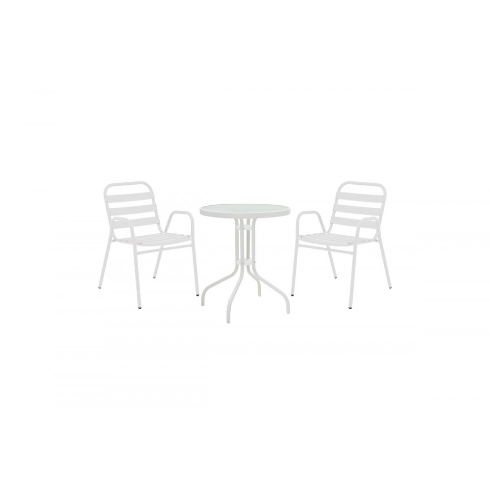 Τραπεζαρία 3τμχ "WATSON-SUSSIE" από μέταλλο/γυαλί σε χρώμα λευκό Φ60x70