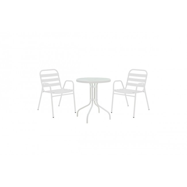 Τραπεζαρία 3τμχ "WATSON-SUSSIE" από μέταλλο/γυαλί σε χρώμα λευκό Φ60x70