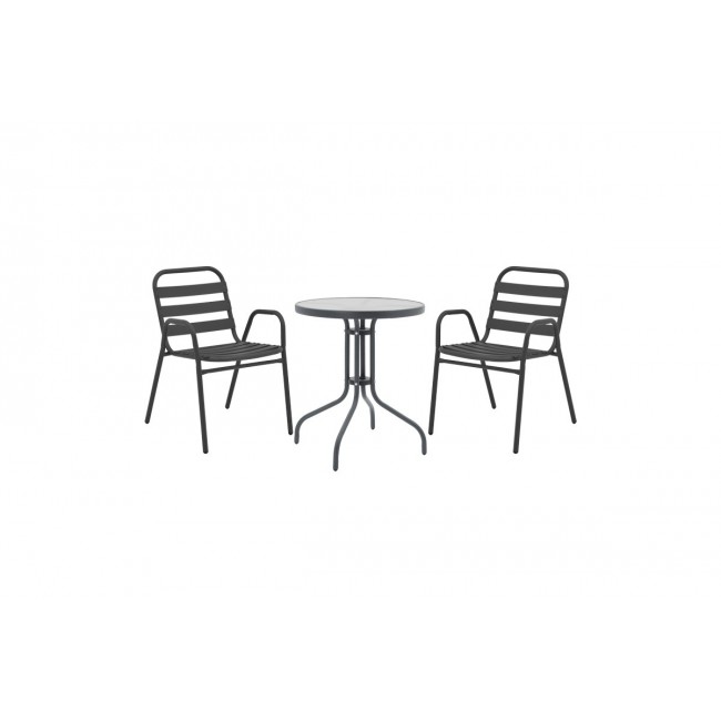 Τραπεζαρία 3τμχ "WATSON-SUSSIE" από μέταλλο/γυαλί σε χρώμα ανθρακί Φ60x70