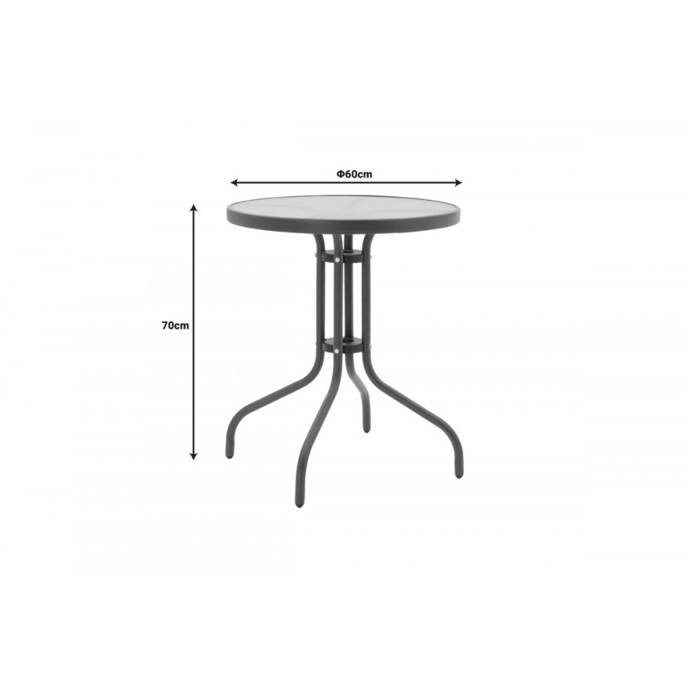 Τραπεζαρία 3τμχ "WATSON-SUSSIE" από μέταλλο/γυαλί σε χρώμα ανθρακί Φ60x70