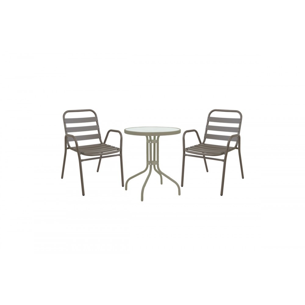 Τραπεζαρία 3τμχ "WATSON-SUSSIE" από μέταλλο/γυαλί σε χρώμα σαμπανιζέ Φ60x70