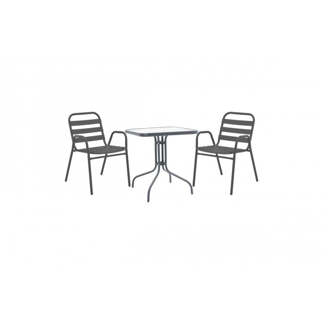 Τραπεζαρία 3τμχ "WATSON-SUSSIE" από μέταλλο/γυαλί σε χρώμα ανθρακί 70x70x70