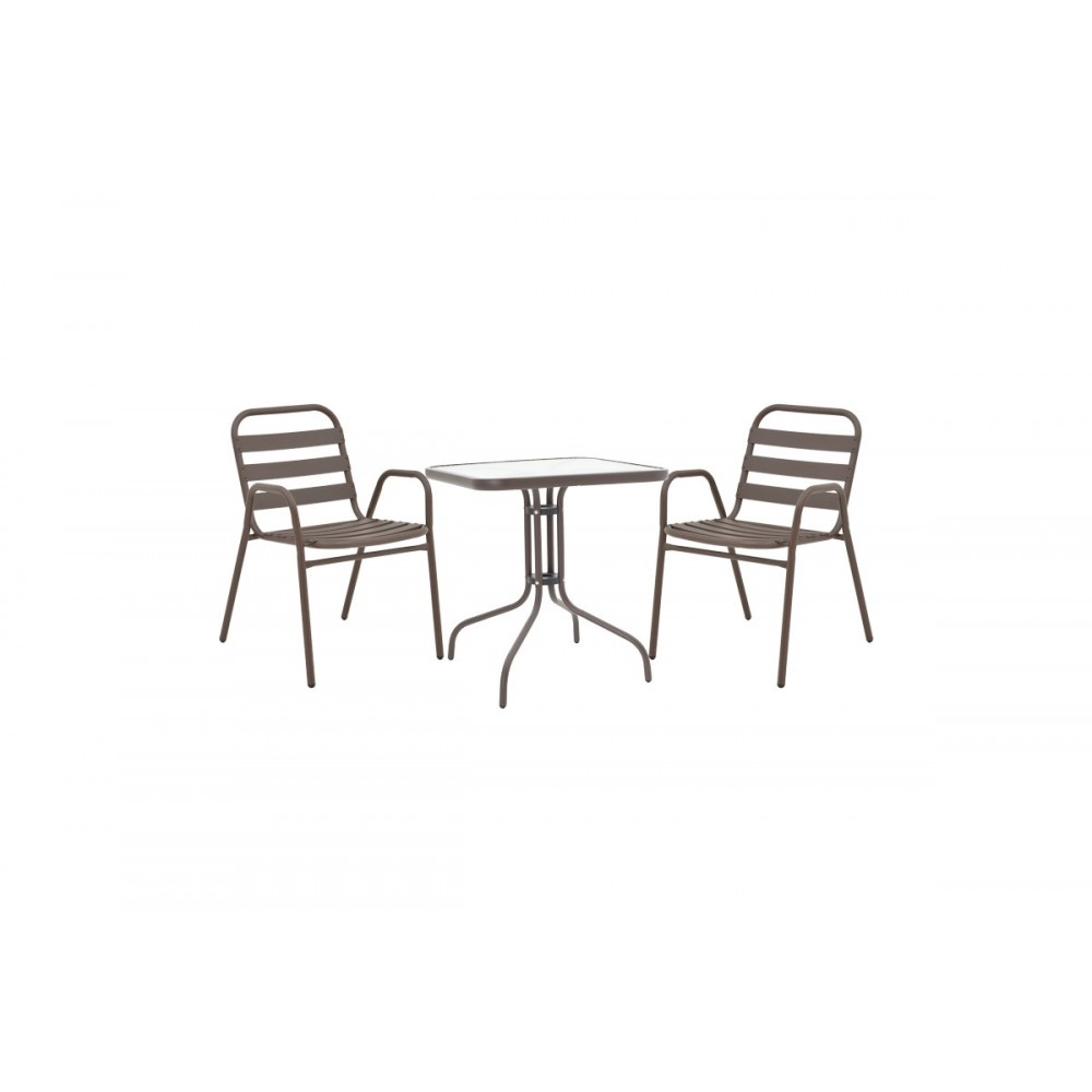 Τραπεζαρία 3τμχ "WATSON-SUSSIE" από μέταλλο/γυαλί σε χρώμα καφέ 60x60x70