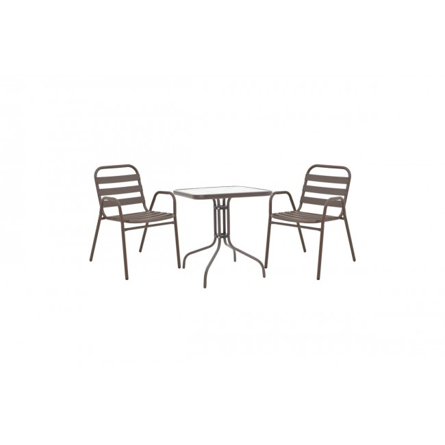 Τραπεζαρία 3τμχ "WATSON-SUSSIE" από μέταλλο/γυαλί σε χρώμα καφέ 60x60x70