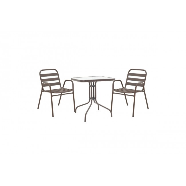 Τραπεζαρία 3τμχ "WATSON-SUSSIE" από μέταλλο/γυαλί σε χρώμα καφέ 70x70x70
