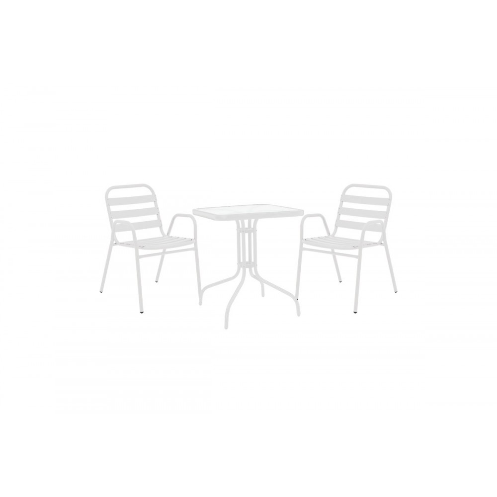 Τραπεζαρία 3τμχ "WATSON-SUSSIE" από μέταλλο/γυαλί σε χρώμα λευκό 70x70x70