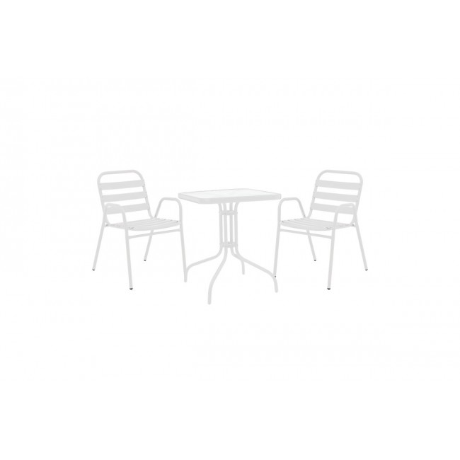 Τραπεζαρία 3τμχ "WATSON-SUSSIE" από μέταλλο/γυαλί σε χρώμα λευκό 70x70x70