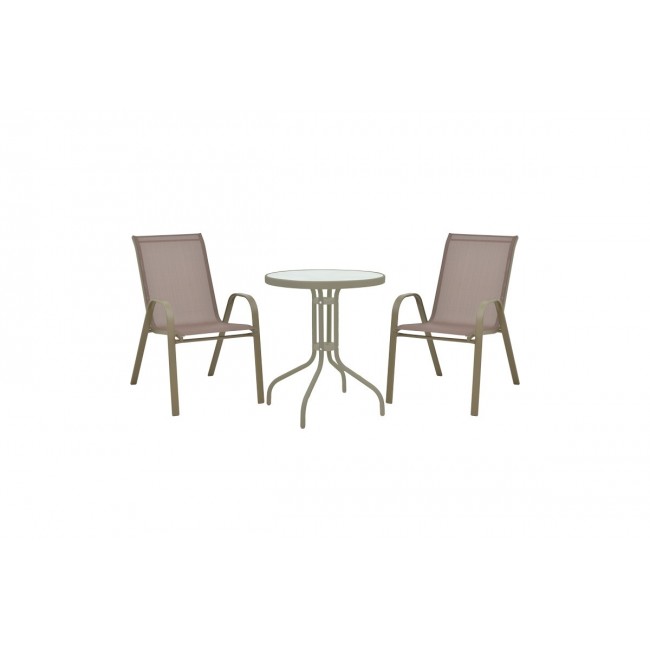 Τραπεζαρία 3τμχ "CALAN-WATSON" από μέταλλο/γυαλί σε χρώμα σαμπανιζέ Φ60x70