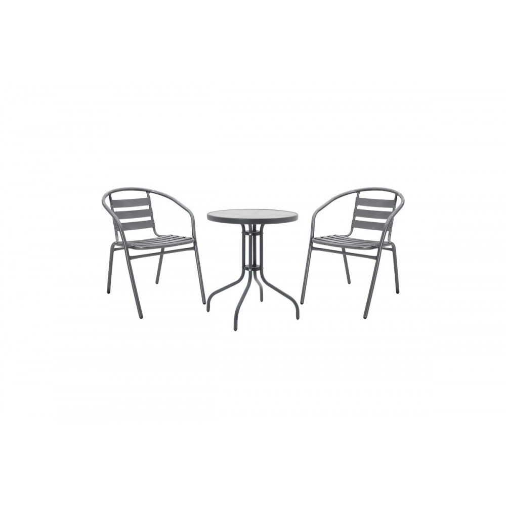 Τραπεζαρία 3τμχ "WATSON-TADE" από μέταλλο/γυαλί σε χρώμα ανθρακί Φ60x70