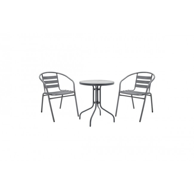 Τραπεζαρία 3τμχ "WATSON-TADE" από μέταλλο/γυαλί σε χρώμα ανθρακί Φ60x70