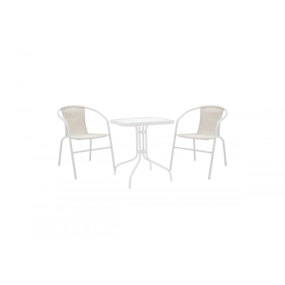 Τραπεζαρία 3τμχ "WATSON-OBBI" από μέταλλο/γυαλί σε χρώμα λευκό 70x70x70