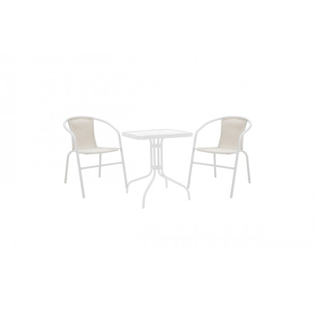 Τραπεζαρία 3τμχ "WATSON-OBBI" από μέταλλο/γυαλί σε χρώμα λευκό 70x70x70