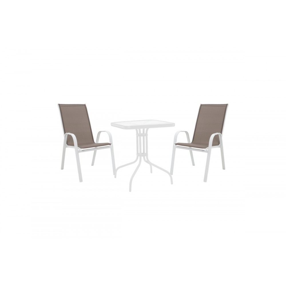 Τραπεζαρία 'WATSON-CALAN" από μέταλλο/γυαλί σε χρώμα λευκό/καφέ 70x70x70