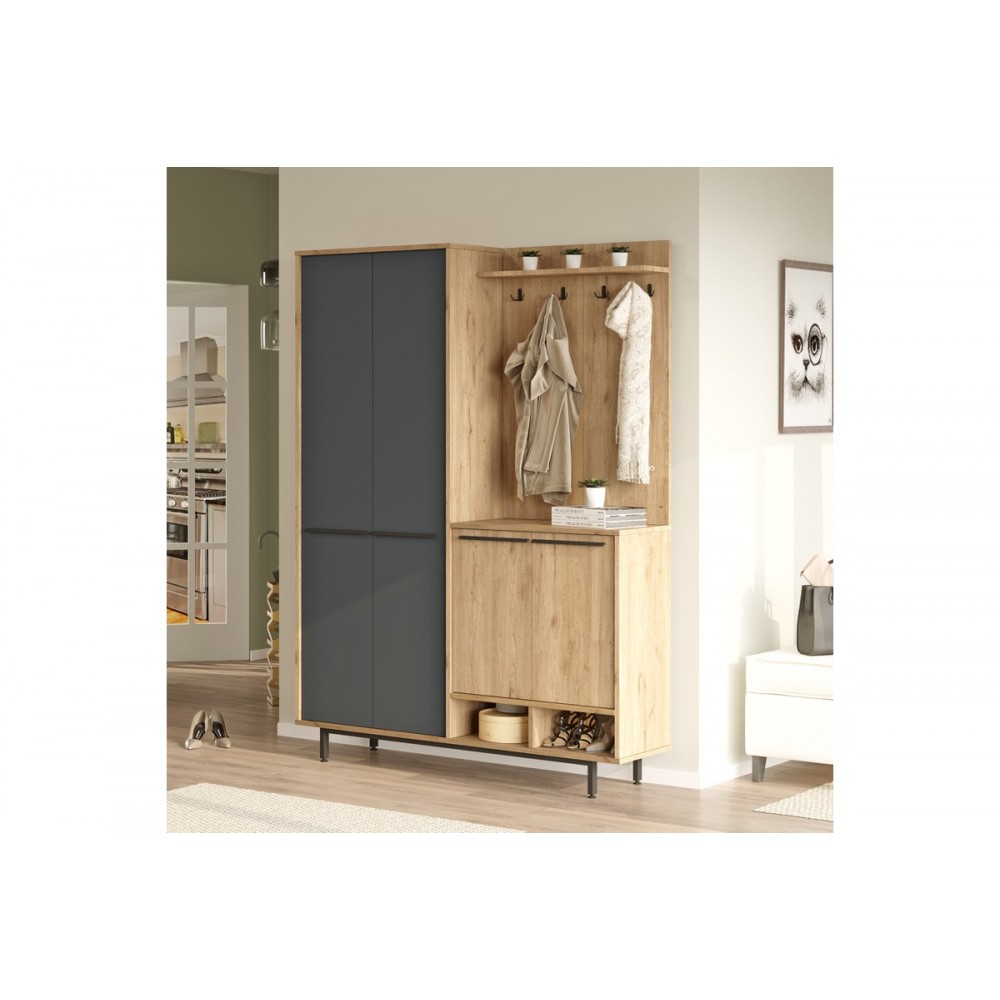 Έπιπλο εισόδου "CLOAT" σε χρώμα φυσικό/ανθρακί 147.4x35.5x195.6