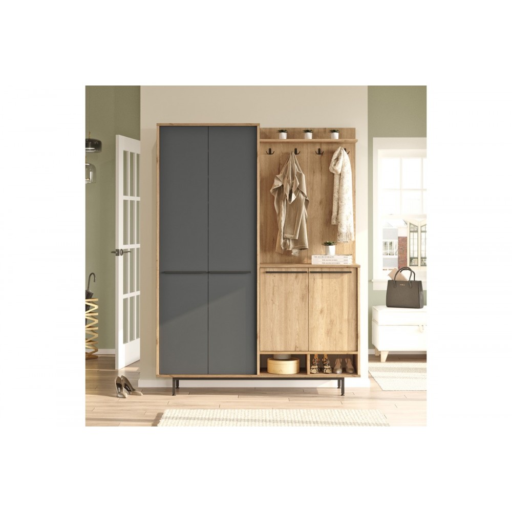 Έπιπλο εισόδου "CLOAT" σε χρώμα φυσικό/ανθρακί 147.4x35.5x195.6