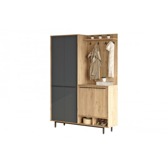 Έπιπλο εισόδου "CLOAT" σε χρώμα φυσικό/ανθρακί 147.4x35.5x195.6