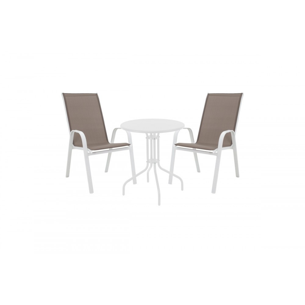 Τραπεζαρία "VERGO-CALAN" από μέταλλο/textilene σε χρώμα λευκό/καφέ Φ60x70