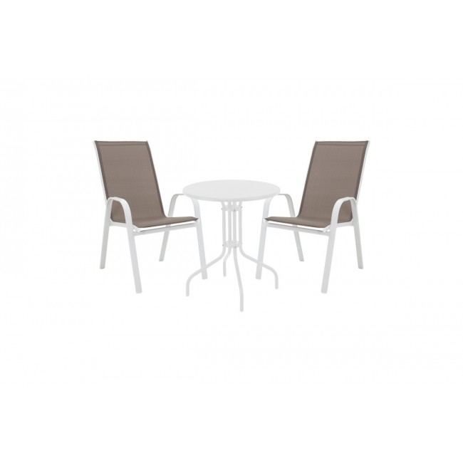 Τραπεζαρία "VERGO-CALAN" από μέταλλο/textilene σε χρώμα λευκό/καφέ Φ60x70