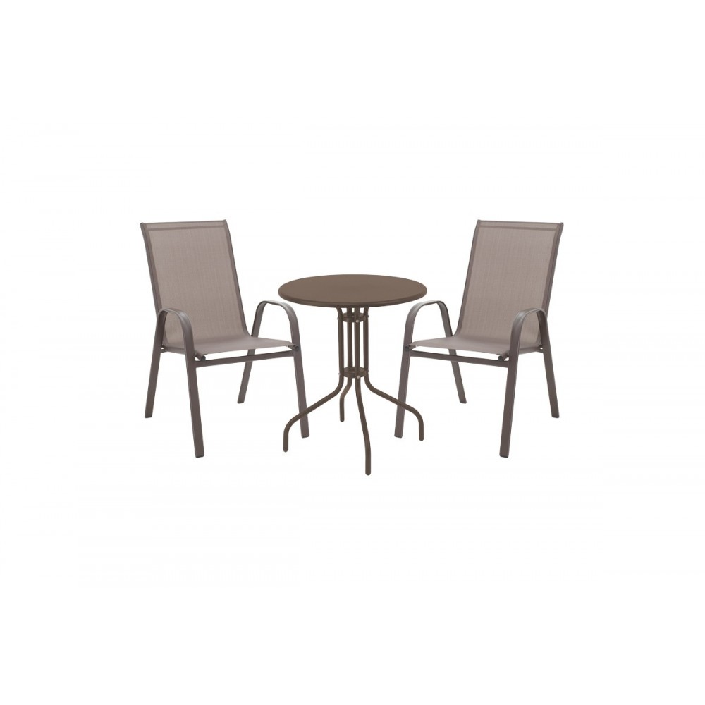 Τραπεζαρία "VERGO-CALAN" από μέταλλο/textilene σε χρώμα καφέ Φ60x70