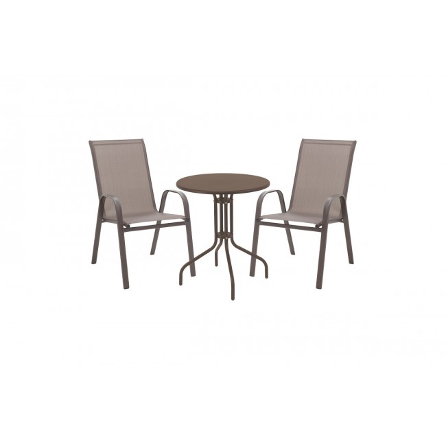 Τραπεζαρία "VERGO-CALAN" από μέταλλο/textilene σε χρώμα καφέ Φ60x70