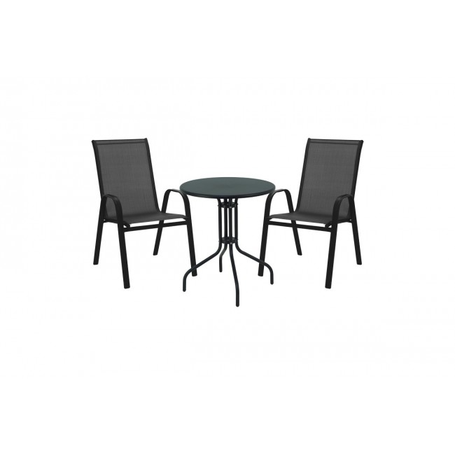 Τραπεζαρία "VERGO-CALAN" από μέταλλο/textilene σε χρώμα μαύρο Φ60x70