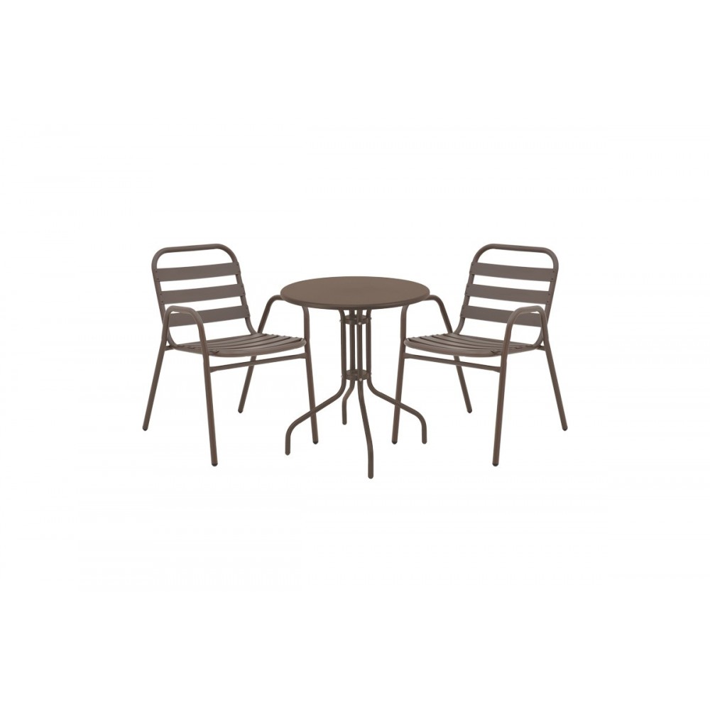 Τραπεζαρία 3τμχ "VERGO-SUSSIE" από μέταλλο σε χρώμα καφέ Φ60x70