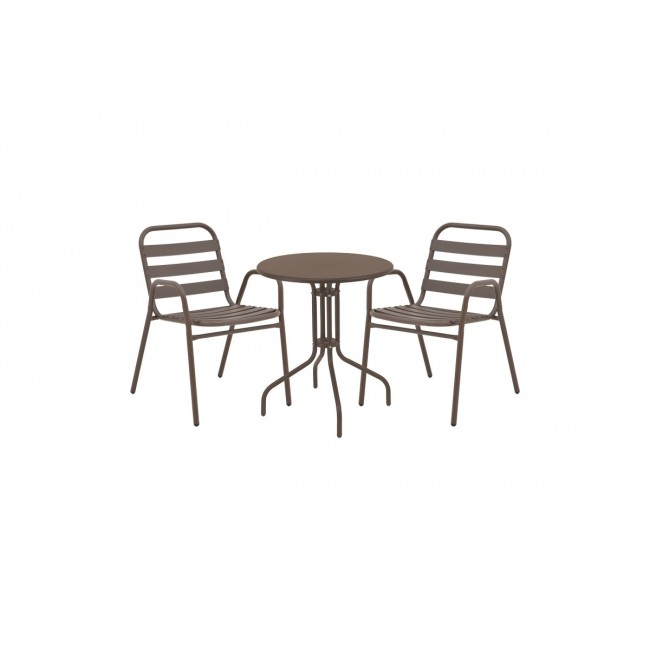 Τραπεζαρία 3τμχ "VERGO-SUSSIE" από μέταλλο σε χρώμα καφέ Φ60x70