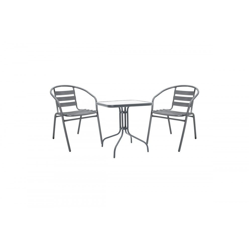 Τραπεζαρία 3τμχ "WATSON-TADE" από μέταλλο/γυαλί σε χρώμα ανθρακί 70x70x70