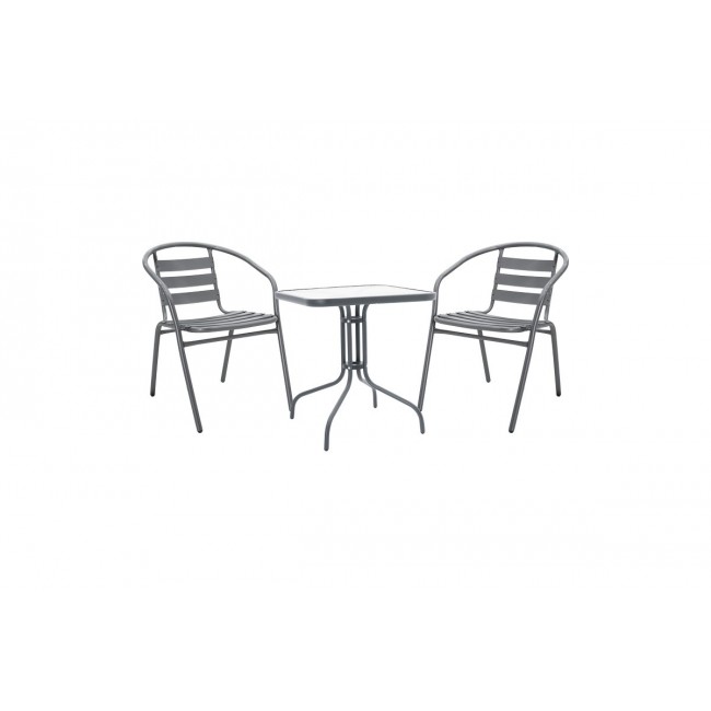 Τραπεζαρία 3τμχ "WATSON-TADE" από μέταλλο/γυαλί σε χρώμα ανθρακί 70x70x70