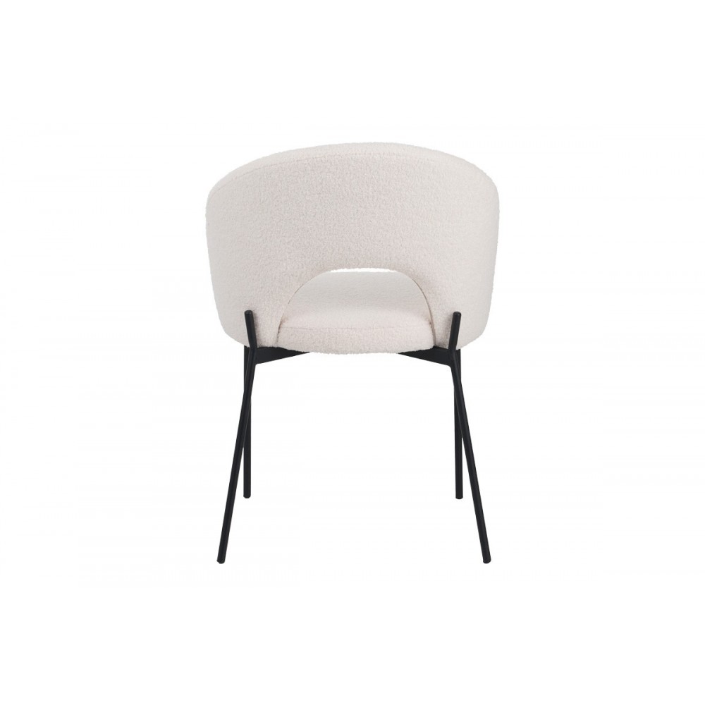 Καρέκλα "MASEBO" από μπουκλέ ύφασμα/μέταλλο σε χρώμα λευκό/μαύρο 48x58.5x82