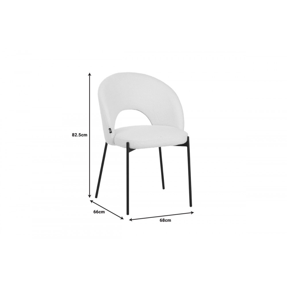 Καρέκλα "MASEBO" από μπουκλέ ύφασμα/μέταλλο σε χρώμα λευκό/μαύρο 48x58.5x82